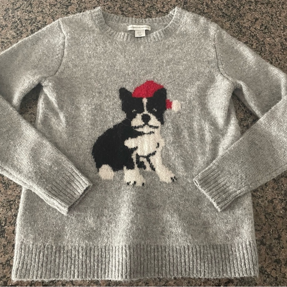cupcakes & cashmere Gray Sweater with Festive Dog Design